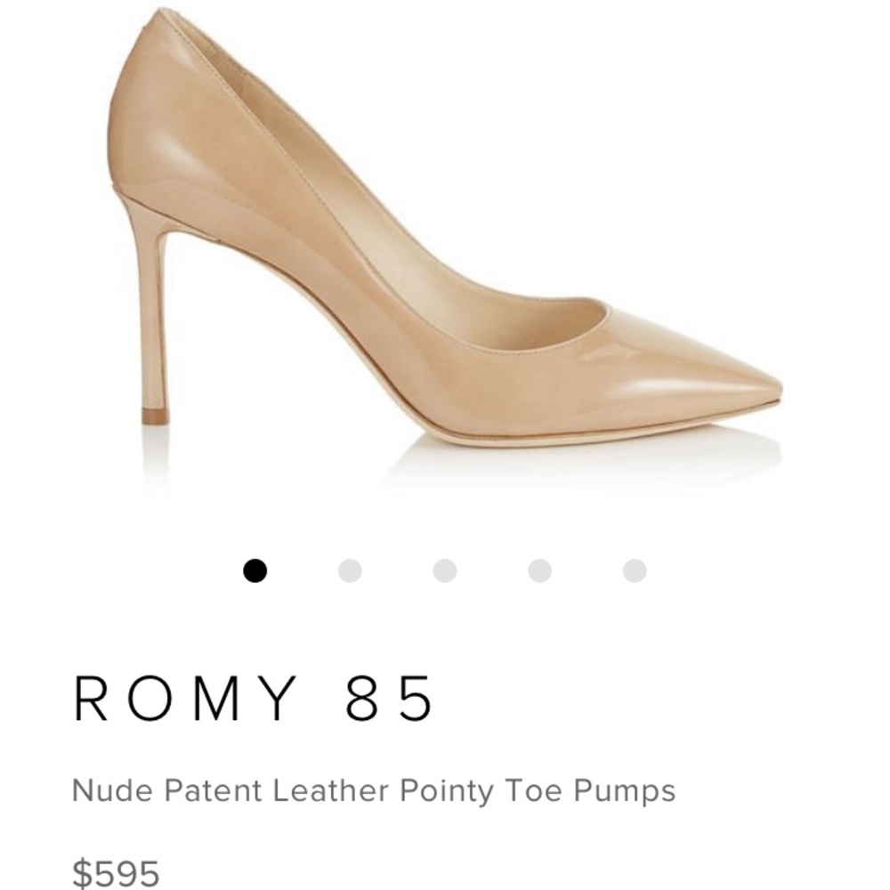 JIMMY CHOO ROMY 85 Nude Patent Pointy Toe Pumps